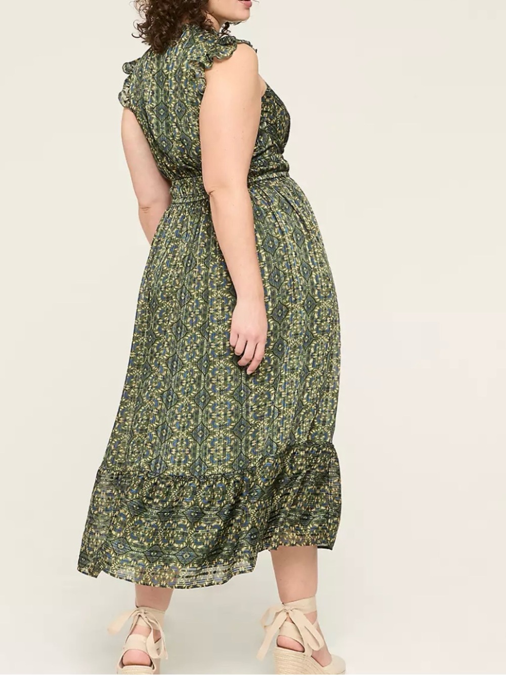 Green Printed Midi Dress with Ruffle Collar dress size 22